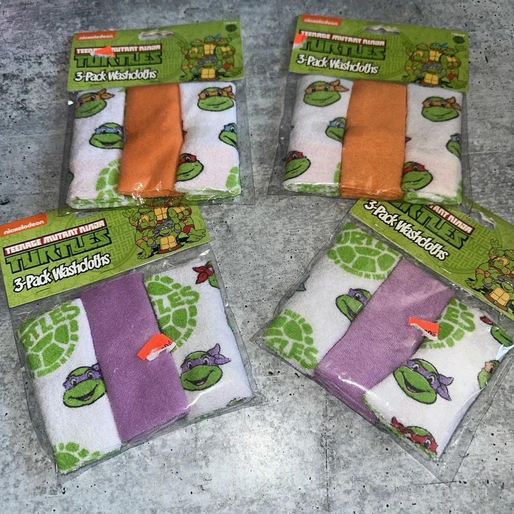 4 Sets Of 3 Vintage Teenage Mutant Ninja Turtles Bath Baby Wash Cloths